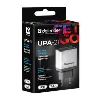 СЗУ блок питания Defender UPA-21, белый, 1xUSB, 5V/2.1А (1/100)