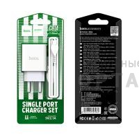 Блок питания сетевой 1 USB HOCO C81A, Asombroso, 2100mA, , пластик, огнестойкий, кабель Type-C, X37 cool, цвет: белый (1/23/138)