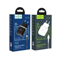СЗУ HOCO N4, Aspiring, 2400mA, кабель Lightning,  белый